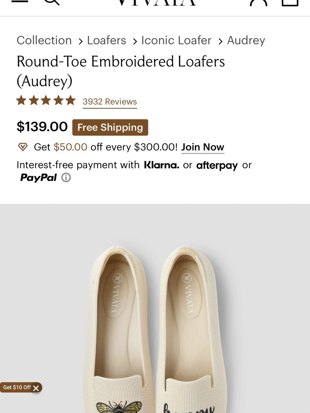 VIVAIA Cream Embroidered Bee & Script Round-Toe Loafers - Picture 2 of 7